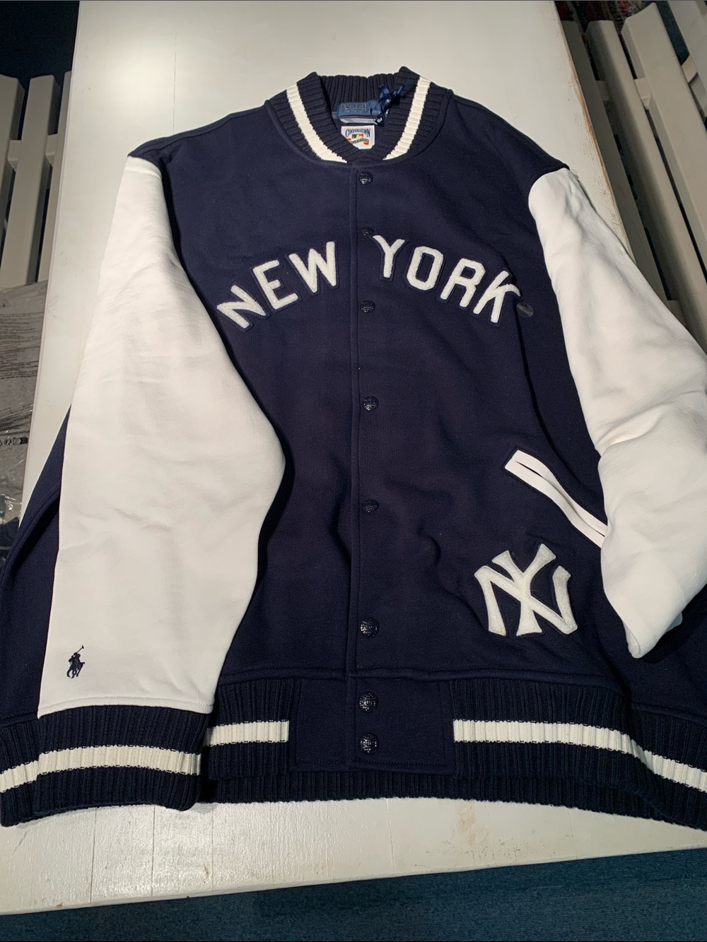 Polo by Ralph Lauren Navy and White Letterman Jacket